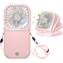 Portable Neck Fan, USB Rechargeable, 3000mAh Power Bank, Quiet & Foldable, Hands-Free for Home/Office/Outdoor/Travel – Pink