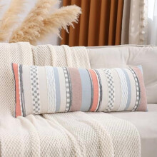 Boho-Lendenkissenbezug 14x36, Chenille-Streifen-Akzentkissenbezug, neutrales Landhaus-Design mit Struktur – Orange & Blau (1 Stück)
