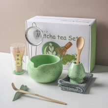 8-Piece Japanese Matcha Set: Hand-Drawn Underglaze Tea Bowl, Bamboo Whisk & Accessories – Green Gift Collection