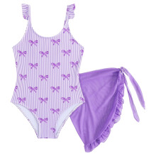 Costum de baie tankini fără spate pentru fete, costum de baie violet drăguț pentru 5-6 ani, compatibil cu plaja și piscina de vară