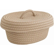 Khaki Cotton Rope Woven Storage Basket with Lid – Nesting Bin for Home, Bedroom, Bathroom & Living Room Decor