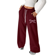 Girls Bow Drawstring Pants Loose Fit Lightweight Straight Leg Athletic Casual Joggers for Play and Everyday Comfort,Z04 Wine,8-9 Years