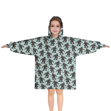 Blauwe Bigfoot-print dekenhoodie voor kinderen van 6-13 jaar, oversized dekenhoodie voor jongens, meisjes en tieners.