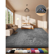 Rutschfester, flauschiger, grauer Shaggy-Teppich 120 x 180 cm – Weicher Plüschteppich für den Innenbereich, geeignet für Wohnzimmer,