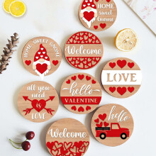 Valentine's Day Heart-Shaped Cork Coasters for Drinks, Romantic Natural Round Coasters Compatible with Bar & Bedroom Decor