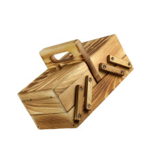 Caja de madera plegable para guardar artículos de costura con 4 compartimentos.