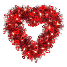 38 cm-es Valentin-napi szívkoszorú bejárati ajtóra – Tinsel szívkoszorú, Valentin-napi dekoráció
