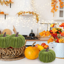 Grazioso ornamento di Halloween a forma di zucca in tessuto, decorazione autunnale in velluto dorato – Adatto per decorazioni interne.
