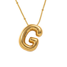 Z Ins Style 18K Gold Stainless Steel Titanium Bubble Letter Necklace, Balloon Initial Pendant with Bead Chain – Compatible with Women