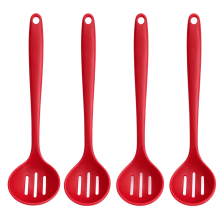 Conjunto de 4 colheres de silicone para misturar, 20 cm x 5 cm, resistentes ao calor, antiaderentes, para cozinhar, assar e servir – Vermelho