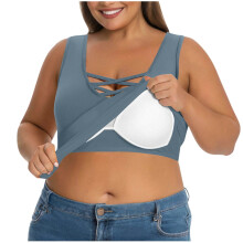 Plus size tanktops voor dames, effen camisole met ingebouwde bh, losvallende zomerse mouwloze camisole T-shirts, basic katoenen ondershirts voor de