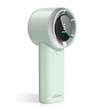 Ventilador mini turbo portátil WHATOOK, recargable, cuerpo metálico, pantalla digital, ideal para viajes y acampada – Rosa/Blanco/Verde