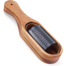 Stainless Steel Cheese Grater Box with Wood Handle & Container – Black, Compatible with Parmesan