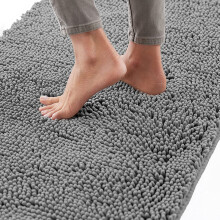 Tapis de bain en chenille douce et moelleuse avec envers en caoutchouc, lavable en machine, compatible avec les toilettes, 57 x 50 cm, corail