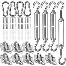 Kit de fixation pour voile d'ombrage triangulaire ou rectangulaire, en acier inoxydable 304, 80 pièces, couleur argent.