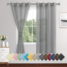 Grey Sheer Curtains 52x63", 2 Panels, Lightweight Semi-Transparent Voile Grommet Curtains for Bedroom, Living Room, Kids Room