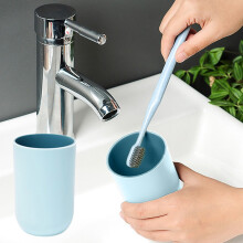 Porte-brosse à dents minimaliste à double paroi, bleu clair – Compatible avec les brosses à dents standard, 1 porte-brosse à dents + 4 gobelets