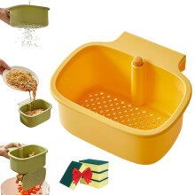 Égouttoir d'angle pour évier à ouverture facile par simple pression d'un bouton, avec ventouse et trou d'évacuation, jaune – Compatible avec