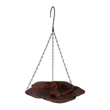 Mangeoire suspendue pour oiseaux, idéale pour le jardin ou l'extérieur. Plateau en métal grillagé, couleur cuivre.