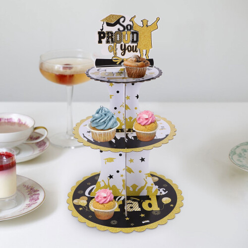 1 sæt letsamlet papirkagetårn med 3 lag dimissionscupcake-display