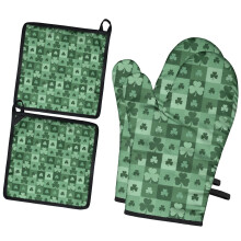 Ensemble de 2 maniques et gants de cuisine verts à motifs de trèfles et de four, résistants à la chaleur jusqu'à 200 C (392 F), pour la