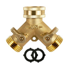 Raccord en Y en laiton à 2 voies pour tuyau d'arrosage - Connecteur d'eau de jardin 3/4" pour robinet extérieur, adaptateur de robinet robuste et