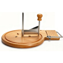 Roulette à fromage en acier inoxydable avec couvercle, compatible avec les râpes à fromage et à chocolat à lame tranchante, base en bois, pour