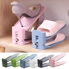 Doppellagiges Schuhregal aus Kunststoff, höhenverstellbar, platzsparendes Design für Kleiderschrank, Eingangsbereich, Garderobe, Schwarz, von FAJHHA