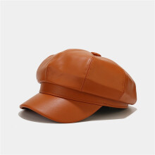 Leder-Schiebermütze für Damen - Frühlings-Schiebermütze für Herren, britisches Matrosenmützen-Design, Retro-Gatsby-Hüte (Rotbraun)