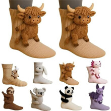 3D Knit Animal Socks – Cute Christmas Winter Floor Socks, Hand-Crocheted, Multiple Styles, Creative Gifts for Boys & Girls