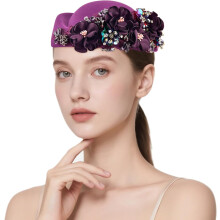 Béret rétro britannique en feutre pour femme, orné de motifs floraux