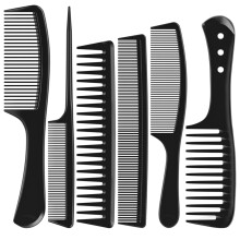 6 PCS Black Hair Comb Set – Wide & Fine Tooth, Rat Tail Barber Combs Compatible with Wet, Curly, Natural Hair Detangling, Parting, Styling & Cutting