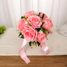 Bouquet de mariée en roses artificielles fait main avec ruban de satin – Convient pour la mariée, les demoiselles d'honneur, le lancer de