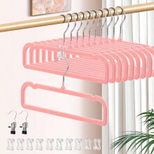 Cintres en velours de 35,5 cm (14 pouces), antidérapants, lot de 30 cintres fins en feutre pour jeans avec 10 crochets et 2 pinces, gain de place,