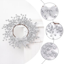 Guirlanda de Natal artificial de 33 cm com frutos vermelhos e laço – Decoração natalina estilo fazenda para porta, parede, janela, ambientes