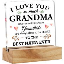 Geschenke für Omas von Enkelkindern – Acryl-Tischplakette „Ich liebe dich, Oma“ mit Holzständer, passend für Oma und beste Oma
