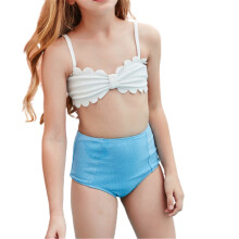 Tweedelige bikini voor meisjes – effen macramé bikini set voor strand en zwembad, wit, maat 160, ideaal voor een zomervakantie.