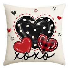 Sierkussenhoezen voor Valentijnsdag, linnen kussenhoezen met hartjesprint voor bank/sofa, 45 x 45 cm, 1 stuk