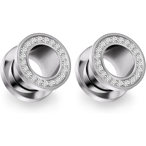 CZ Ear Gauges Βιδωτές σήραγγες και βύσματα από δέρμα CZ (8G–00G) για τέντωμα αυτιών –