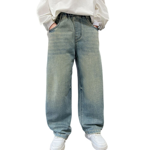 Τζιν φαρδύ για αγόρια, φαρδύ παντελόνι cargo denim με λάστιχο στη μέση, γαλάζιο, 6-7 ετών,