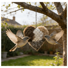 Handgemaakt vogelhuisje in hartvorm van alpacavezel – Navulbaar nest voor kolibries, winterverblijf voor wilde vogels, vogelhuisje voor in de tuin,