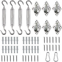 Kit de fixation pour voile d'ombrage, 60 pièces, acier inoxydable 316 antirouille, 15 cm (6 pouces), pour cour, allée ou jardin.