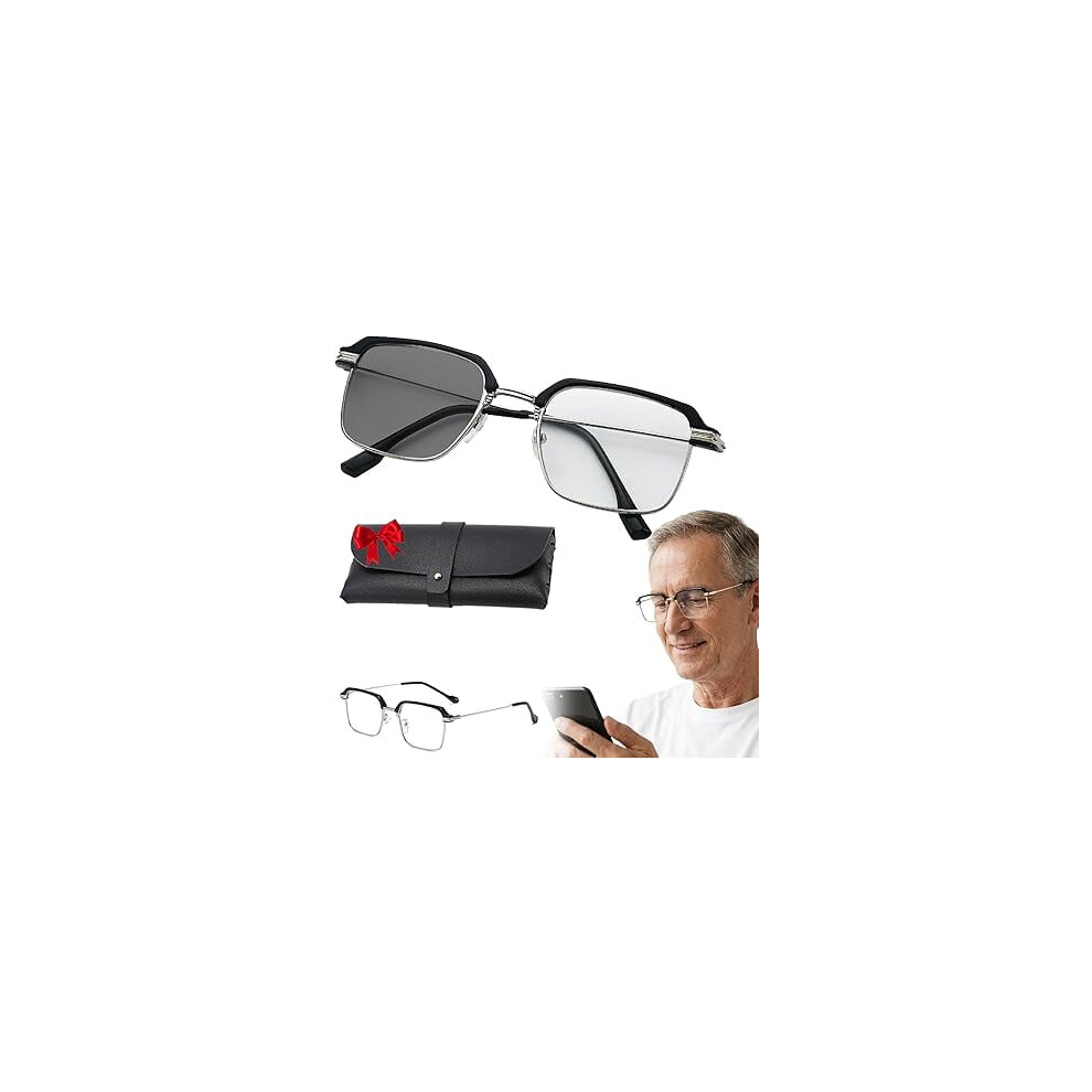 Black/Gold & Semi-Rimless Crystal Clear Focus Reading Glasses For Men & Women, Frameless Smart Zoom Reading Glasses
