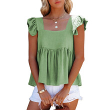 Bluză tip maiou pentru femei, cu guler pătrat, mânecă scurtă, peplum, tip maiou, verde, L