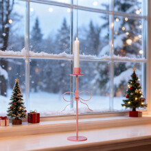 AuroraX Nordische Kerzenhalter aus Metall mit Schleife – Rosa, Romantische Dekoration für Dinner/Weihnachten/Hochzeiten/Valentinstag