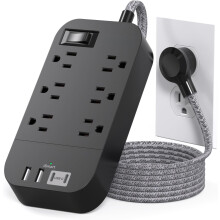 Corda Síneadh Breiseán Cothrom 15FT 6 Asraonta 4 USB 2 AC Dubh