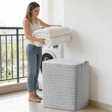 Sac de rangement géant 220 L, organisateur en tissu non tissé à motif flèche gris ondulé pour literie et couettes – Bac de rangement durable