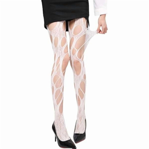 Women's ripped fishnet tights white 1 pair