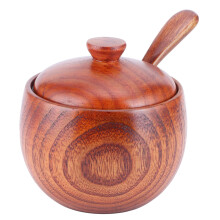 Boîte à sel vintage en bois avec couvercle et cuillère, récipient de rangement pour épices de cuisine rétro