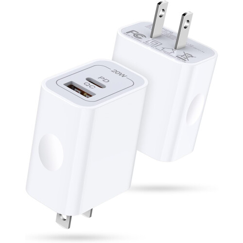 Kit com 2 carregadores de parede USB-C PD de 20 W para Google Pixel 9/9a/9 Pro/8/7/6 e Pixel Watch; Compatível com iPhone 16/15 e QC Cube.